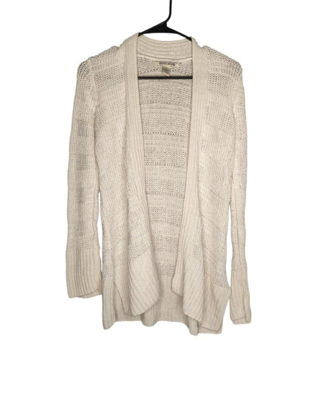 Lucky Brand Boho Cardigan Duster Small Open Knit Long Sleeve Sweater Ivory White